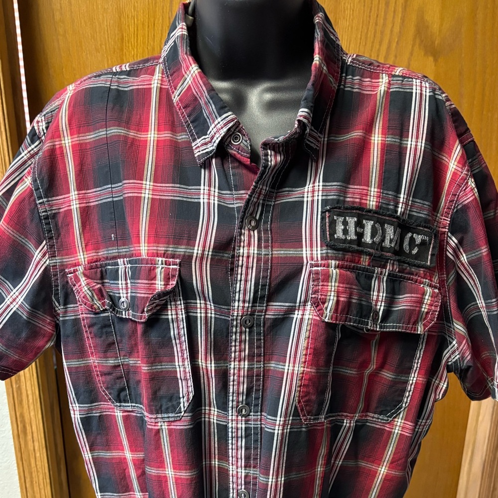 Harley Davidson Men’s Red and Black Plaid Men's Shirt